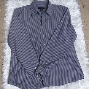 Calvin Klein Gray Striped Men Button Down Shirt Size L